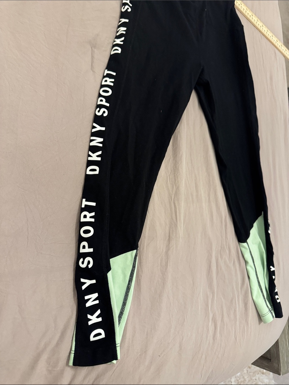DKNY Sport Black Leggings with Mint Green Ankle Panels